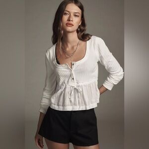 NWT Size L - Anthropologie Scoop-Neck Babydoll Top in White